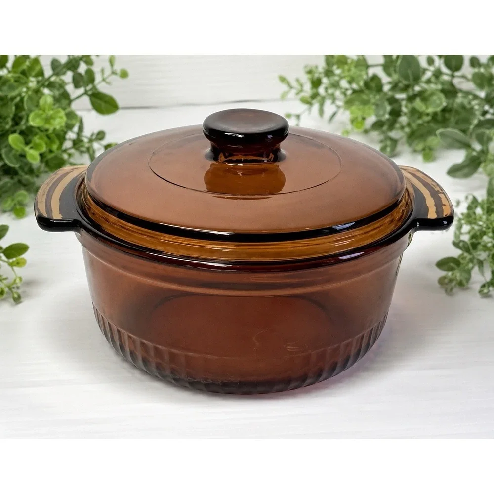 Fire King Amber 1 Qt Bean Pot w/lid Anchor Hocking Brown USA Nice!